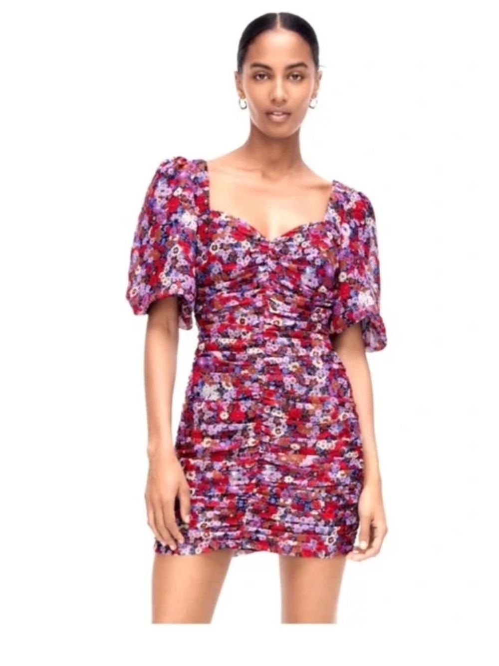 Zara Floral Ruched Mini Dress - Pink Multi size small bnwt